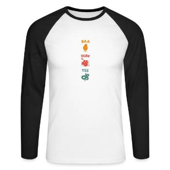 Drôle de jeu de mots Baa Dum Tss Retro Shirt - T-shirt baseball manches longues Homme - blanc/noir - Devant - Nik (191cm)