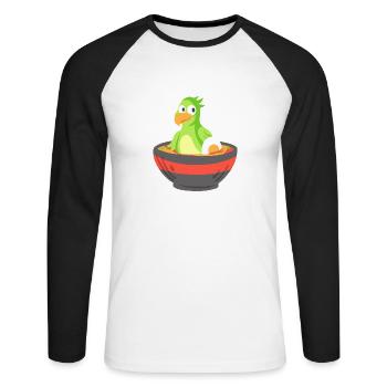 Cockatiel in a Ramen bowl - Unisex Baseballshirt langarm - Weiß/Schwarz - Vorne - Nik (191cm)