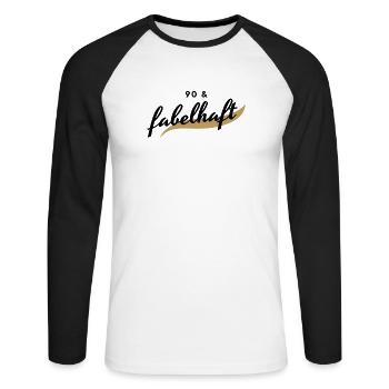 90. Geburtstag, 90 & fabelhaft - Unisex Baseballshirt langarm - Weiß/Schwarz - Vorne - Nik (191cm)
