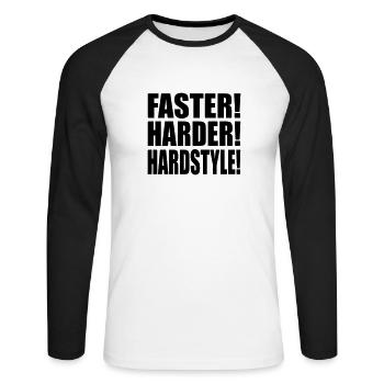 Faster Harder Hardstyle - T-shirt baseball manches longues Homme - blanc/noir - Devant - Nik (191cm)