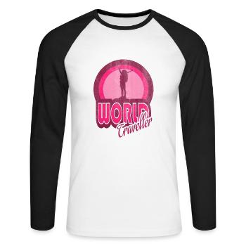 Reise - Unisex Baseballshirt langarm - Weiß/Schwarz - Vorne - Nik (191cm)