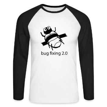 bug fixing einfarbig - Unisex Baseballshirt langarm - Weiß/Schwarz - Vorne - Nik (191cm)