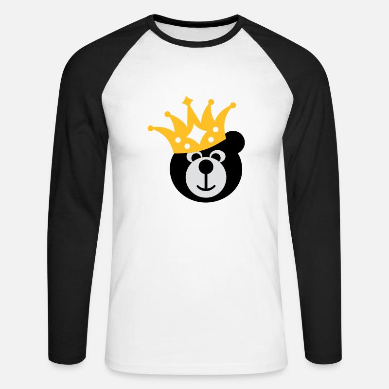 BÄR mit KRONE - Unisex Baseballshirt langarm - Weiß/Schwarz