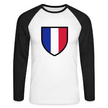 blason, écusson, drapeau France (T) - T-shirt baseball manches longues Homme - blanc/noir - Devant - Nik (191cm)