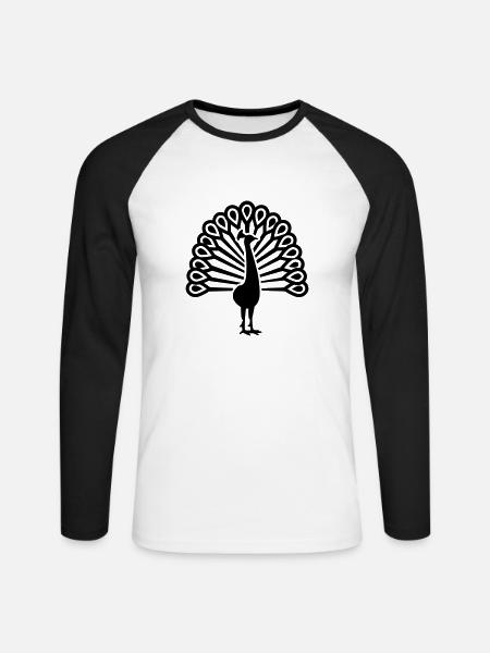 Pfau - Unisex Baseballshirt langarm - Weiß/Schwarz
