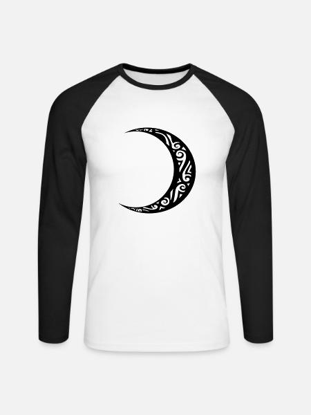 wassende maan tattoo maan tribal tattoo - Mannen baseballshirt lange mouw - wit/zwart