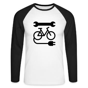 E-bike Werkstatt - Unisex Baseballshirt langarm - Weiß/Schwarz - Vorne - Nik (191cm)