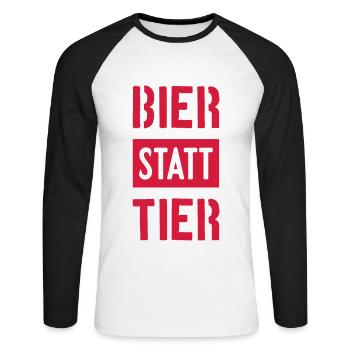 BIER STATT TIER VEGAN - Unisex Baseballshirt langarm - Weiß/Schwarz - Vorne - Nik (191cm)