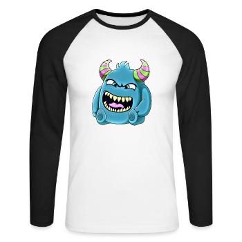 Petit monstre mignon drôle n°39 - T-shirt baseball manches longues Homme - blanc/noir - Devant - Nik (191cm)