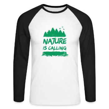 Nature is Calling - Unisex Baseballshirt langarm - Weiß/Schwarz - Vorne - Nik (191cm)