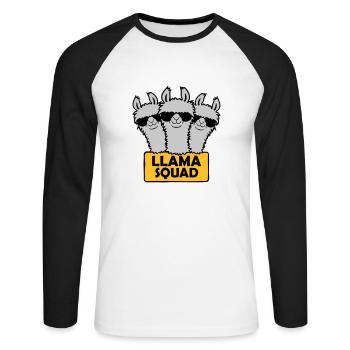 Conception de l’équipe Llama Squad - T-shirt baseball manches longues Homme - blanc/noir - Devant - Nik (191cm)