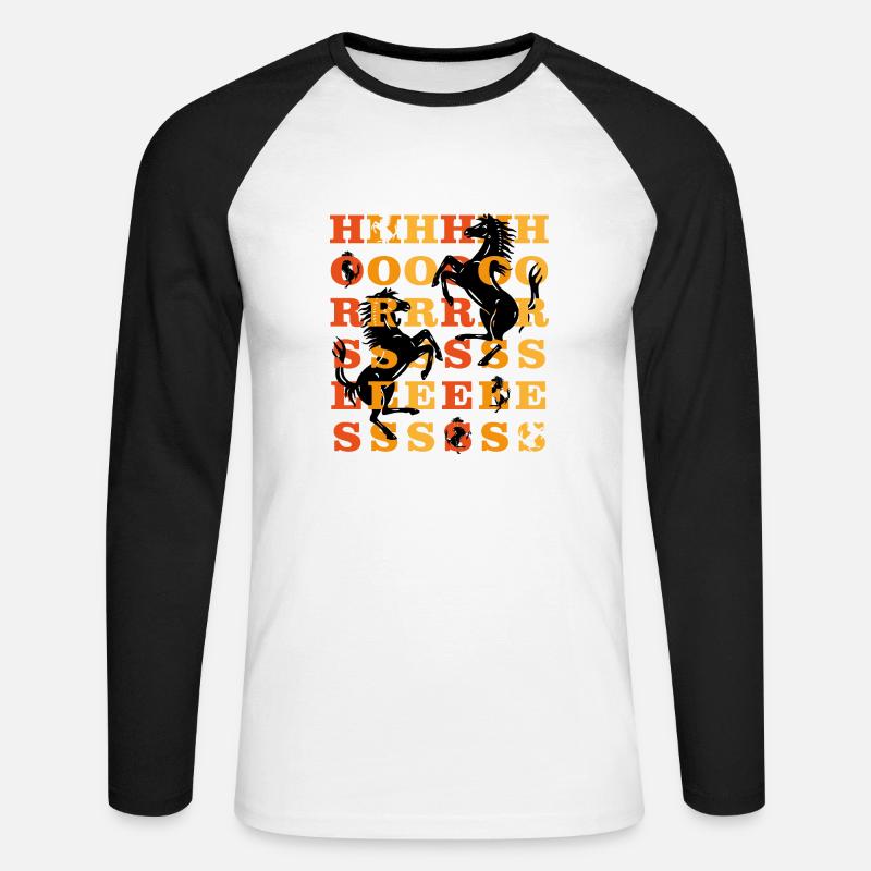 Pferde - Unisex Baseballshirt langarm - Weiß/Schwarz