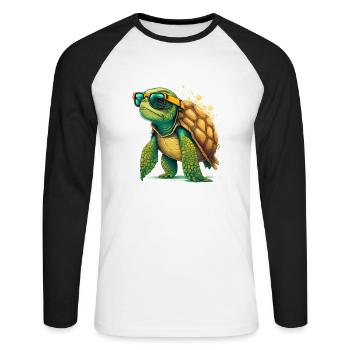 Turtle old - Unisex Baseballshirt langarm - Weiß/Schwarz - Vorne - Nik (191cm)