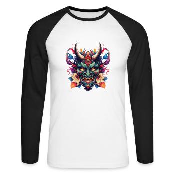 Hannya Mask III - Unisex Baseballshirt langarm - Weiß/Schwarz - Vorne - Nik (191cm)