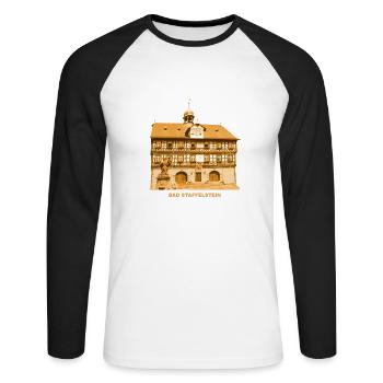 Bad Staffelstein, Haute-Franconie, Adam Riese, Bavière - T-shirt baseball manches longues Homme - blanc/noir - Devant - Nik (191cm)
