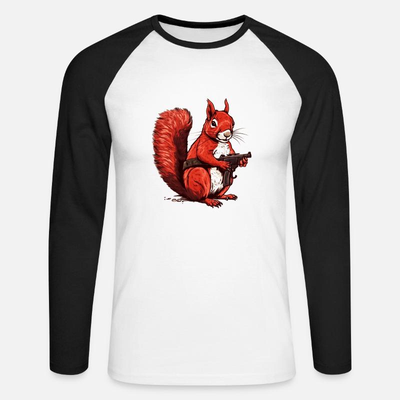 Wehrhaftes süßes Eichhörnchen beweist Mut - Unisex Baseballshirt langarm - Weiß/Schwarz