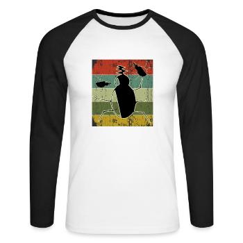Vintage- Sonnenuntergangs-Design - Unisex Baseballshirt langarm - Weiß/Schwarz - Vorne - Nik (191cm)