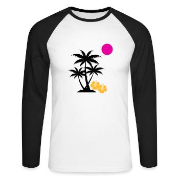 Palm Coucher de soleil - T-shirt baseball manches longues Homme - blanc/noir - Devant - Nik (191cm)