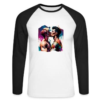 Pusu ist - Unisex Baseballshirt langarm - Weiß/Schwarz - Vorne - Nik (191cm)