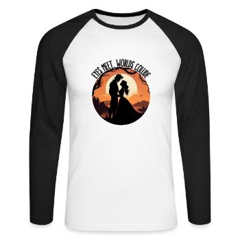 Les yeux se rencontrent, les mondes entrent en collision - T-shirt baseball manches longues Homme - blanc/noir - Devant - Nik (191cm)