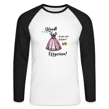 Dirndl versessen, saufen geht trotzdem! - Unisex Baseballshirt langarm - Weiß/Schwarz - Vorne - Nik (191cm)