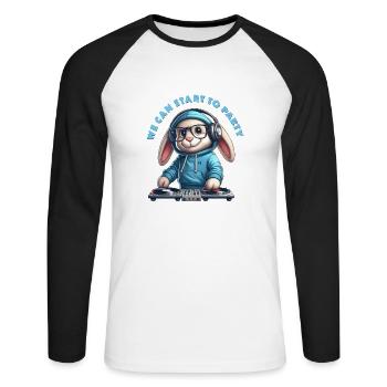 nous pouvons commencer à faire la fête - T-shirt baseball manches longues Homme - blanc/noir - Devant - Nik (191cm)