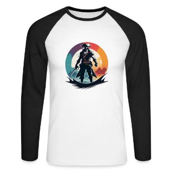 Piraten-Kapitän - Unisex Baseballshirt langarm - Weiß/Schwarz - Vorne - Nik (191cm)