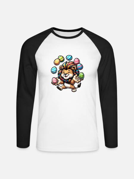Easter Lion & Rat Jugglers - Unisex Long Sleeve Baseball T-Shirt - white/black