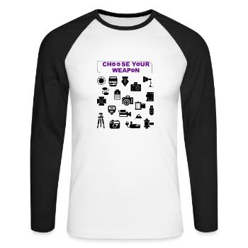 Photo Gadgets - Choose your weapon - Unisex Long Sleeve Baseball T-Shirt - white/black - Front - Nik (191cm)