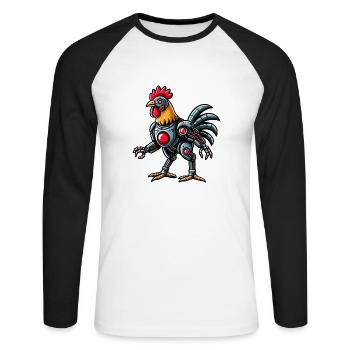 Futuristic Chicken Rooster Cyborg Robot - Unisex Long Sleeve Baseball T-Shirt - white/black - Front - Nik (191cm)