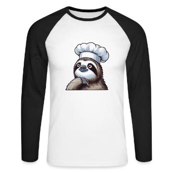 Cute Sloth en tant que chef - T-shirt baseball manches longues Homme - blanc/noir - Devant - Nik (191cm)