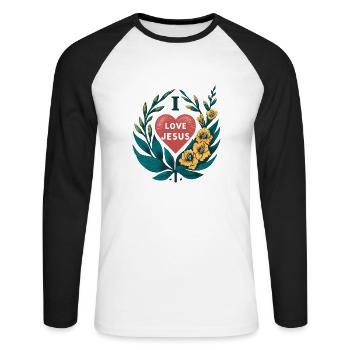 J’aime Jésus - T-shirt baseball manches longues Homme - blanc/noir - Devant - Nik (191cm)