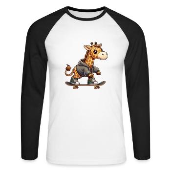 Cute Skater Giraffe - Unisex Baseballshirt langarm - Weiß/Schwarz - Vorne - Nik (191cm)