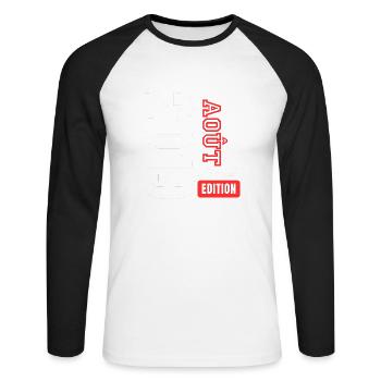 Cadeau d’anniversaire en édition limitée Août 2019 - T-shirt baseball manches longues Homme - blanc/noir - Devant - Nik (191cm)