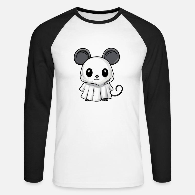 Mouse Halloween Comic Ghost - Unisex Long Sleeve Baseball T-Shirt - white/black