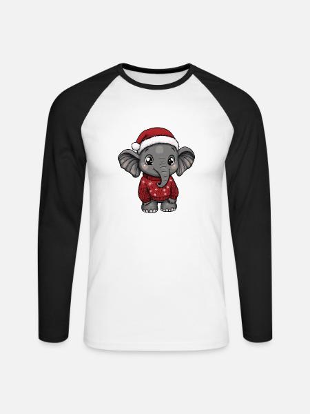 Elephant Christmas Comic - Unisex Long Sleeve Baseball T-Shirt - white/black