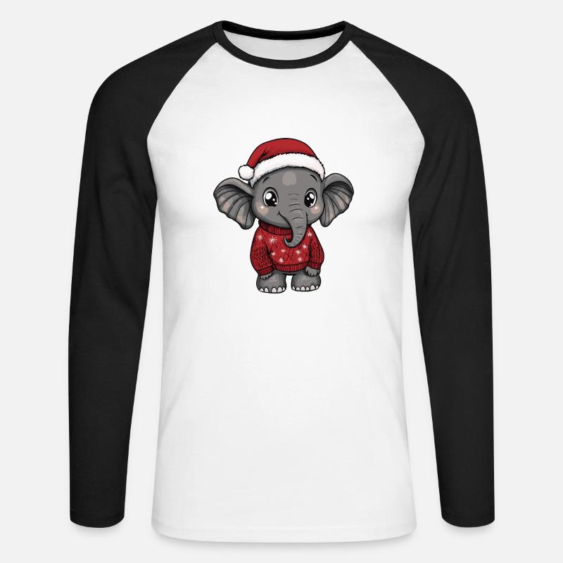 Elephant Christmas Comic - Unisex Long Sleeve Baseball T-Shirt - white/black