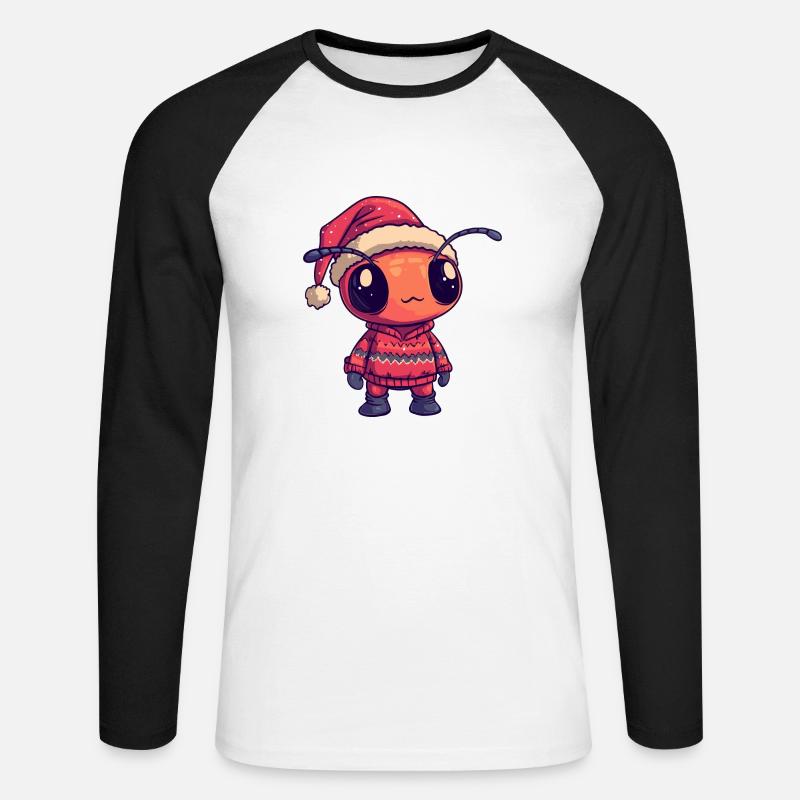 Ameise Weihnachten Comic - Unisex Baseballshirt langarm - Weiß/Schwarz