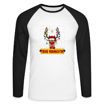 Joyeux Noël Renne - T-shirt baseball manches longues Homme - blanc/noir - Devant - Nik (191cm)