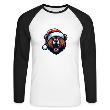 Ours Grizzly de noël - T-shirt baseball manches longues Homme - blanc/noir - Devant - Nik (191cm)