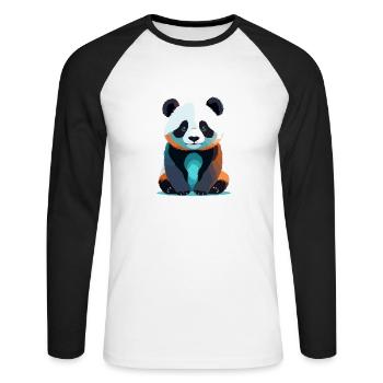 Panda Vektor Kunst mit lebendiger Farbillustration - Unisex Baseballshirt langarm - Weiß/Schwarz - Vorne - Nik (191cm)