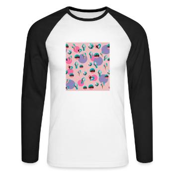 Motif de crème glacée, de cœurs et de planètes - T-shirt baseball manches longues Homme - blanc/noir - Devant - Nik (191cm)