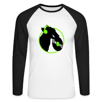 chien DJ musique jouer club disco disque vinyle fun - T-shirt baseball manches longues Homme - blanc/noir - Devant - Nik (191cm)