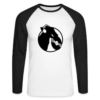 chien DJ musique jouer club disco disque vinyle fun - T-shirt baseball manches longues Homme - blanc/noir - Devant - Nik (191cm)