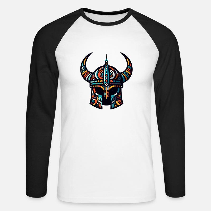 Wikingerhelm mit abstraktem Muster - Unisex Baseballshirt langarm - Weiß/Schwarz