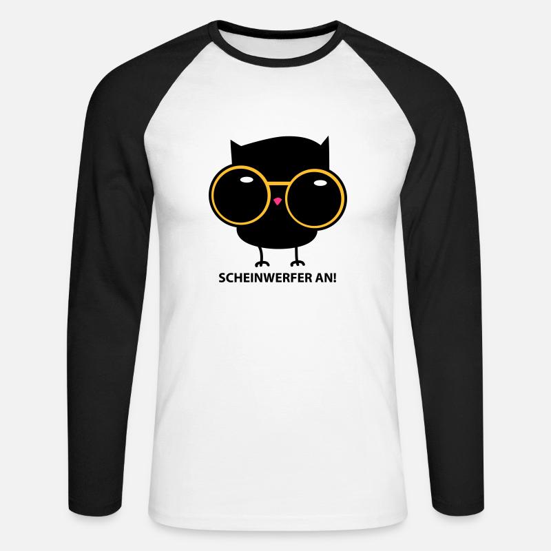 Eule mit Brille (b) - Unisex Baseballshirt langarm - Weiß/Schwarz