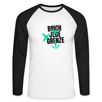 20230117 200533 0000 - Unisex Baseballshirt langarm - Weiß/Schwarz - Vorne - Nik (191cm)