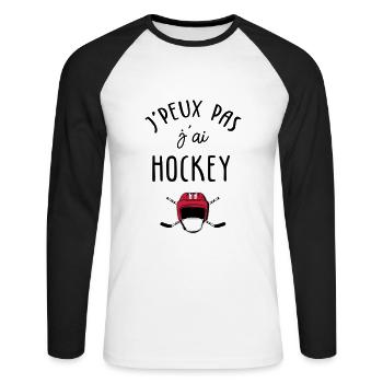 J'peux pas j'ai hockey - T-shirt baseball manches longues Homme - blanc/noir - Devant - Nik (191cm)