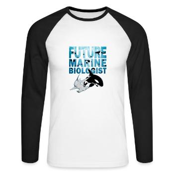 Requin-marteau Orque Épaulard Futur biologiste marin - T-shirt baseball manches longues Homme - blanc/noir - Devant - Nik (191cm)