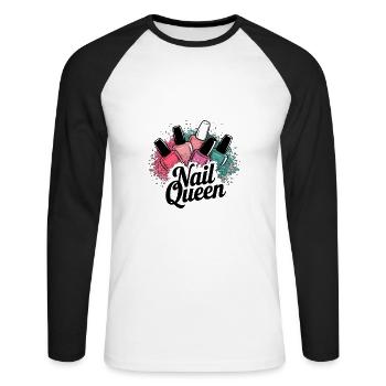 Nail Queen für jede Kosmetikerin - Unisex Baseballshirt langarm - Weiß/Schwarz - Vorne - Nik (191cm)